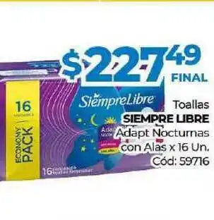 Diarco Siempre Libre Toallas Adapt Nocturnas Con Alas x 16un oferta