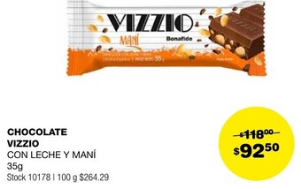Atomo Conviene CHOCOLATE VIZZIO CON LECHE Y MANÍ 35g oferta