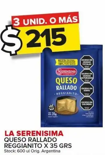 Carrefour Maxi Queso rallado la serenísima reggianito sobre x 35g oferta