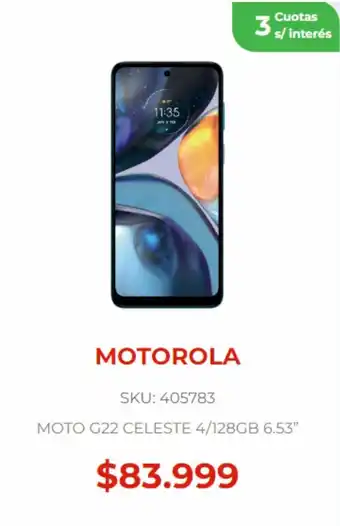 Naldo Lombardi MOTOROLA MOTO G22 CELESTE 4/128GB 6.53" oferta