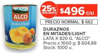 Carrefour DURAZNOS EN MITADES/LIGHT LATA X 820 G. "ALCO" oferta