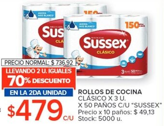 Carrefour ROLLOS DE COCINA CLÁSICO X 3 U. X 50 PAÑOS C/U "SUSSEX" oferta
