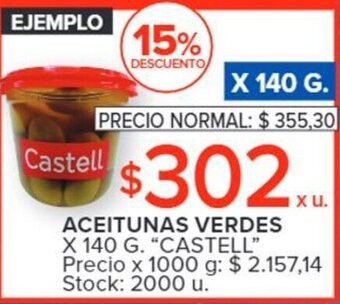 Carrefour ACEITUNAS VERDES X 140 G. "CASTELL" oferta