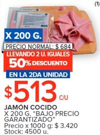 Carrefour JAMÓN COCIDO X 200 G. "BAJO PRECIO GARANTIZADO" oferta