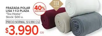 Carrefour FRAZADA POLAR LISA 1 1/2 PLAZA "Tex Home" oferta