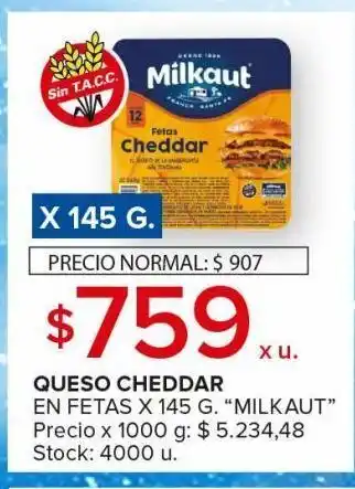 Queso cheddar milkaut en feitas x 145g