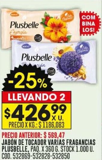 Coto JABÓN DE TOCADOR VARIAS FRAGANCIAS PLUSBELLE, PAQ. X 360 G. oferta