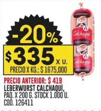 Coto LEBERWURST CALCHAQUÍ, PAQ. X 200 G. oferta