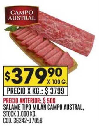 Coto SALAME TIPO MILÁN CAMPO AUSTRAL, X 100 G. oferta