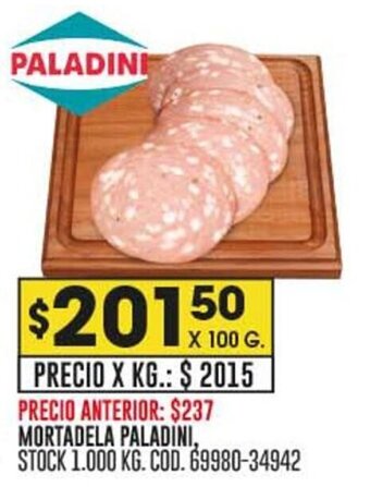 Coto MORTADELA PALADINI, X 100 G. oferta
