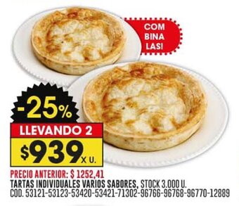 Coto TARTAS INDIVIDUALES VARIOS SABORES, X U. LLEVANDO 2 oferta