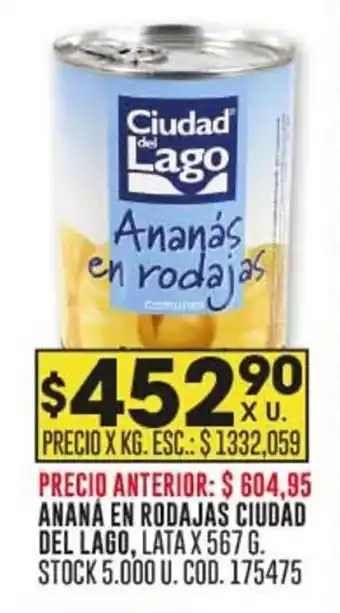 Coto ANANÁ EN RODAJAS CIUDAD DEL LAGO, LATA X 567 G. oferta