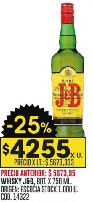 Coto WHISKY J&B, BOT. X 750 ML. oferta