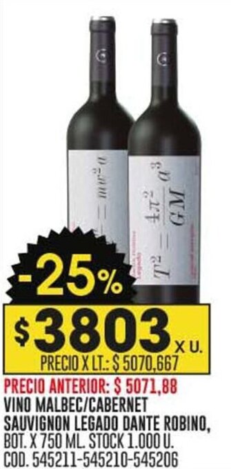 Coto VINO MALBEC / CABERNET SAUVIGNON LEGADO DANTE ROBINO, BOT. X 750 ML. oferta