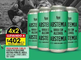 Coto CERVEZA IPA SIN ALCOHOL ABSTEMIA PEÑÓN DEL ÁGUILA, LATA X 473 ML. LLEVANDO 4 oferta