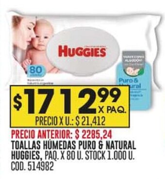 Coto TOALLAS HÚMEDAS PURO & NATURAL HUGGIES, PAQ. X 80 U. oferta