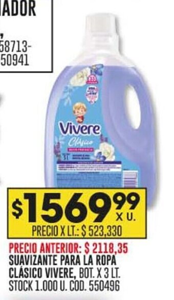 Coto SUAVIZANTE PARA LA ROPA CLÁSICO VIVERE, BOT. X 3 LT. oferta