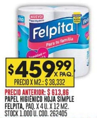 Coto PAPEL HIGIENICO HOJA SIMPLE FELPITA, PAQ. X 4U. X 12 M2 oferta