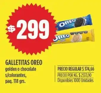 Supermercados Vea GALLETITAS OREO golden o chocolate s/colorantes, paq. 118 grs. oferta