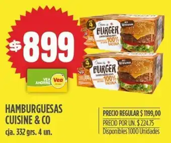 Supermercados Vea HAMBURGUESAS CUISINE & CO cja. 332 grs. 4 un. oferta