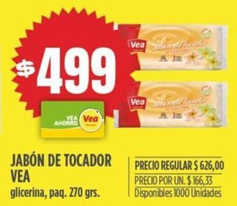 Supermercados Vea JABÓN DE TOCADOR VEA glicerina, paq. 270 grs. oferta