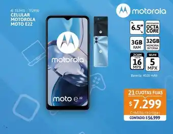 Cetrogar Celular motorola moto e22 6.5 3/32 gb negro oferta
