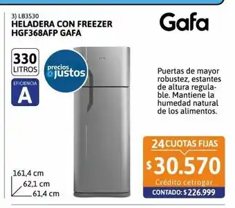 Cetrogar Heladera con freezer hgf368afp 330lt gafa oferta