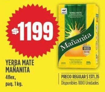 Supermercados Vea YERBA MATE MANANITA 4flex, paq. 1 kg. oferta