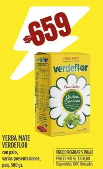 Supermercados Vea YERBA MATE VERDEFLOR con palo, varias presentaciones, paq. 500 gr. oferta