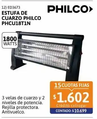 Cetrogar Estufa de cuarzo philco 1800w 3v phcu18t1n oferta