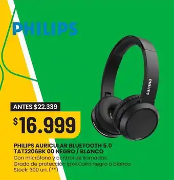 Changomas Philips auricular bluetooth 5.0 tat2206bk 00 negro / blanco oferta