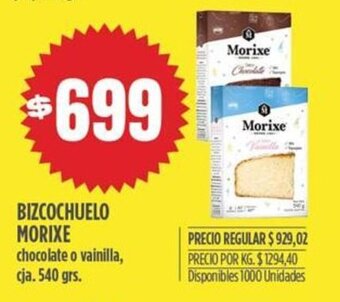 Supermercados Vea BIZCOCHUELO MORIXE chocolate o vainilla, cja. 540 grs. oferta