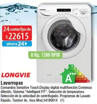 LONGVIE Lavarropas 8 Kg. 1200 RPM 24 cuotas fijas de