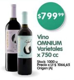 Supermercados Buenos Días Vino OMNIUM Varietales x 750 cc oferta