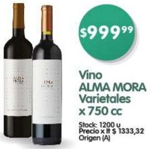 Supermercados Buenos Días Vino ALMA MORA Varietales x 750 cc oferta