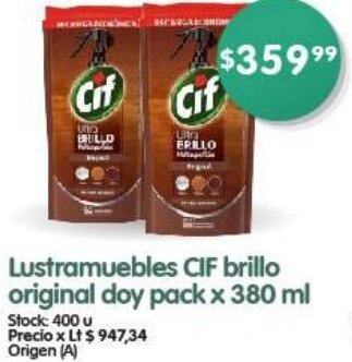 Supermercados Buenos Días Lustramuebles CIF brillo original doy pack x 380 ml oferta