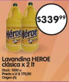 Supermercados Buenos Días Lavandina HEROE clásica x 2 It oferta
