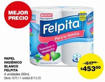 Atomo Conviene PAPEL HIGIÉNICO BLANCO FELPITA 4 unidades (30m) oferta