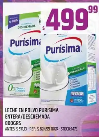 Supermercados Todo Purísima Leche En Polvo Entera/Descremada 800grs oferta