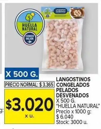 Carrefour Maxi Langostinos congelados pelados desvenados 500g huella natural oferta
