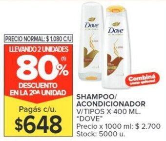 Carrefour SHAMPOO/ ACONDICIONADOR V/TIPOS X 400 ML. "DOVE" oferta