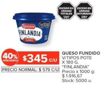 Carrefour QUESO FUNDIDO V/TIPOS POTE X 180 G. "FINLANDIA" oferta