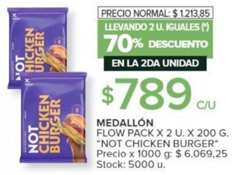 Carrefour MEDALLÓN FLOW PACK X 2 U. X 200 G. "NOT CHICKEN BURGER oferta