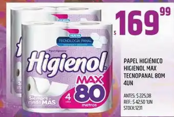 Supermercados Todo Higienol Papel Higiénico Max Tecnopanal 80M 4un oferta