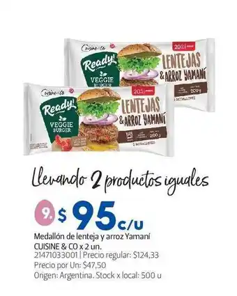 Jumbo Cuisine & Co Medallón de lenteja y arroz Yamaní x 2 un. oferta