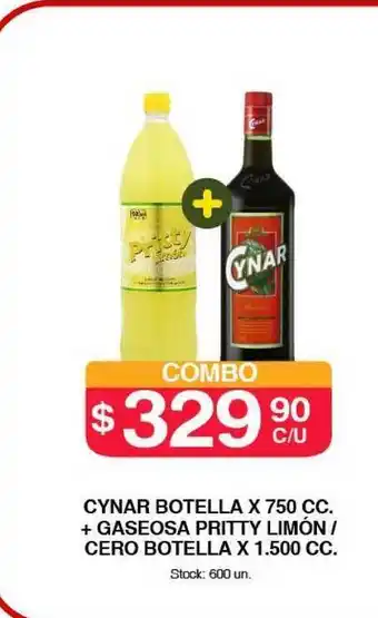 Supermercados Tadicor Cynar Botella X 750 Cc. + Gaseosa Pritty Limón / Cero Botella x 1.500 cc. oferta