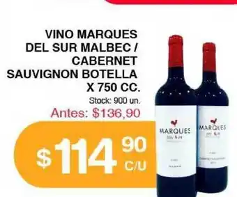 Supermercados Tadicor Marques Vino Del Sur Malbec / Cabernet Sauvignon Botella x 750 cc. oferta