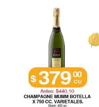 Mumm Champagne Botellax 750 cc. varietales
