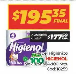 Diarco Higienol Papel Higiénico Max Panal 4 x 100mts oferta