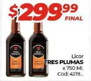 Diarco Tres Plumas Licor x 750ml oferta